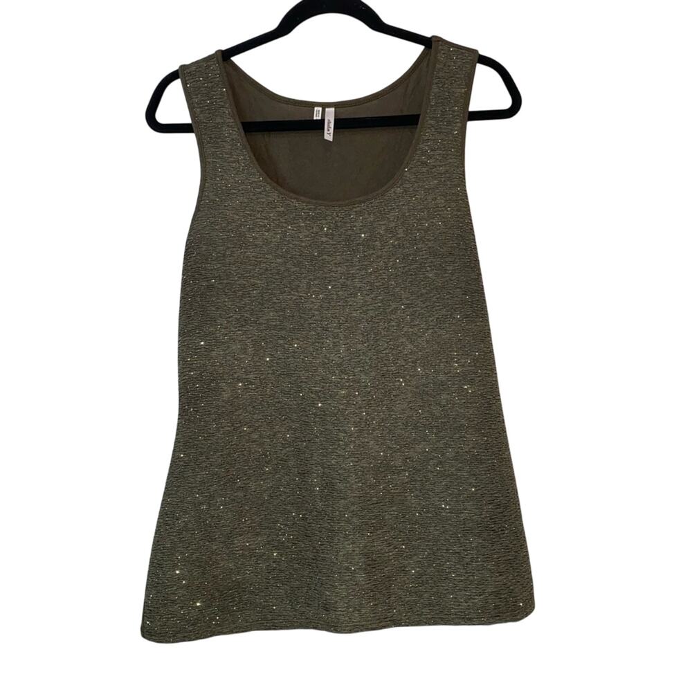 Studio Y Women's Sleeveless Sparkle‎ Tank Top Large Olive Metallic Shimmer Bling